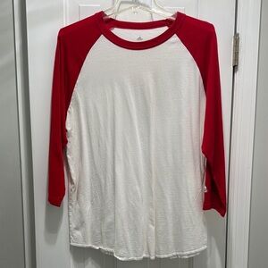 Red and White Raglan Sleeve Shirt